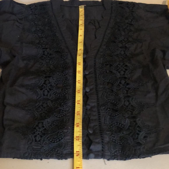 FREE People Louella Embroidered Top XS Lace button up blouse Black NWOT - Picture 12 of 13